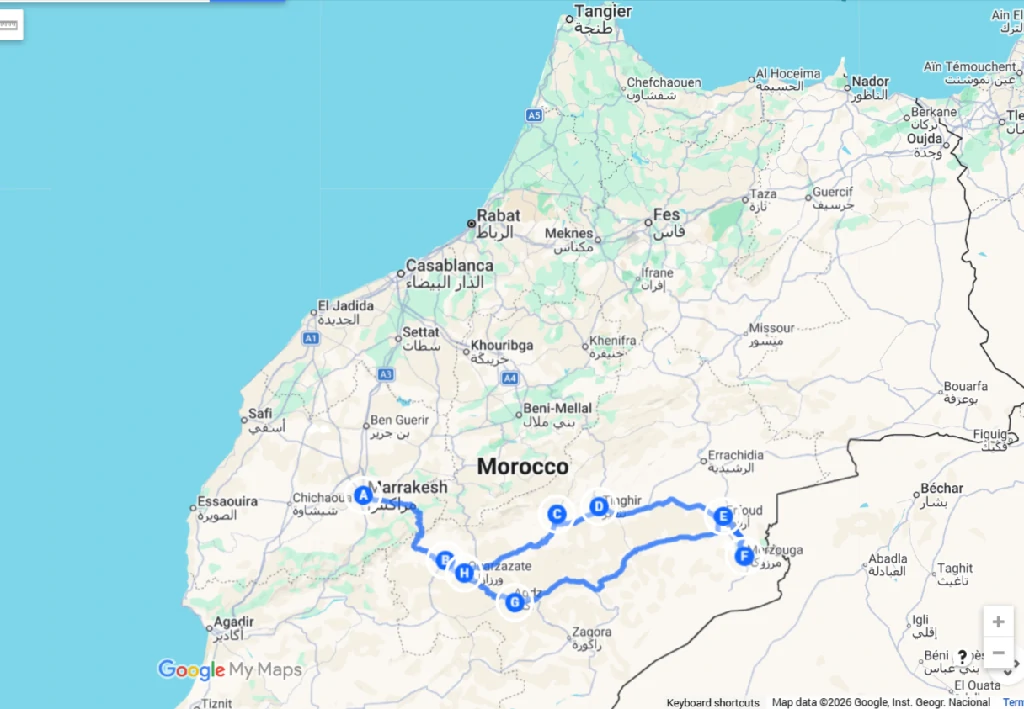 map 5 days desert tour from marrakech map 5 days desert tour from marrakech