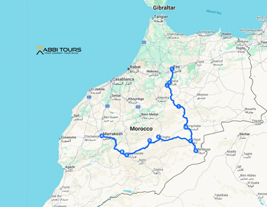 map of 3 days tour from marrakech map of 3 days tour from marrakech