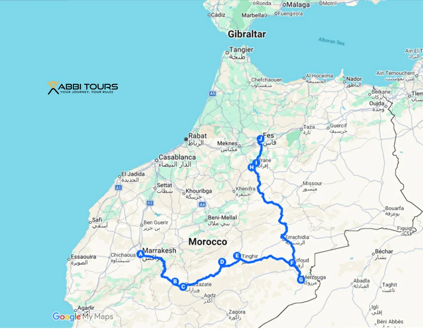 map of marrakech desert tour 4 days map of marrakech desert tour 4 days
